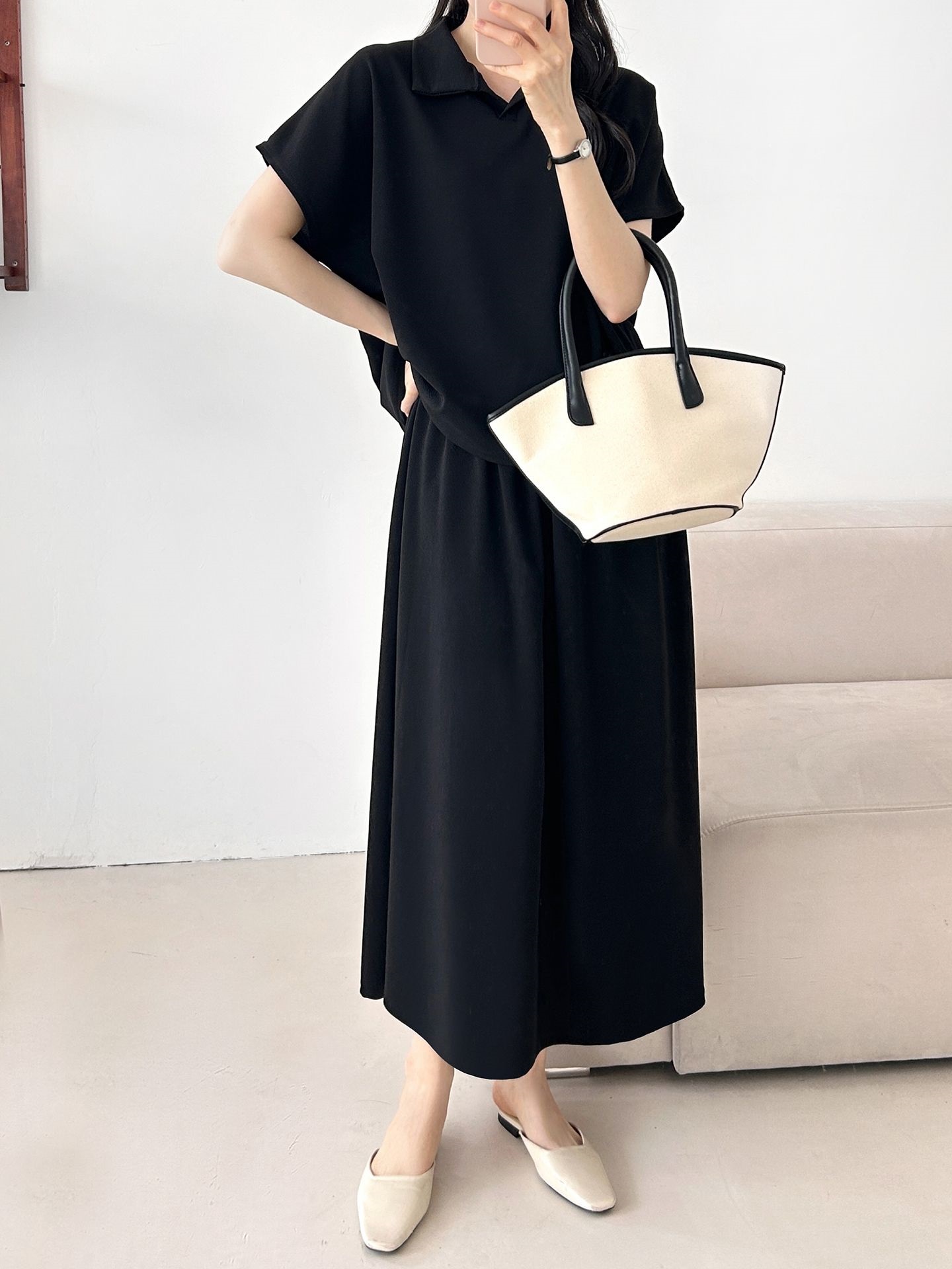 カラーウエストゴムロングルーズ半袖セットアップスカートTシャツ | 詳細画像22