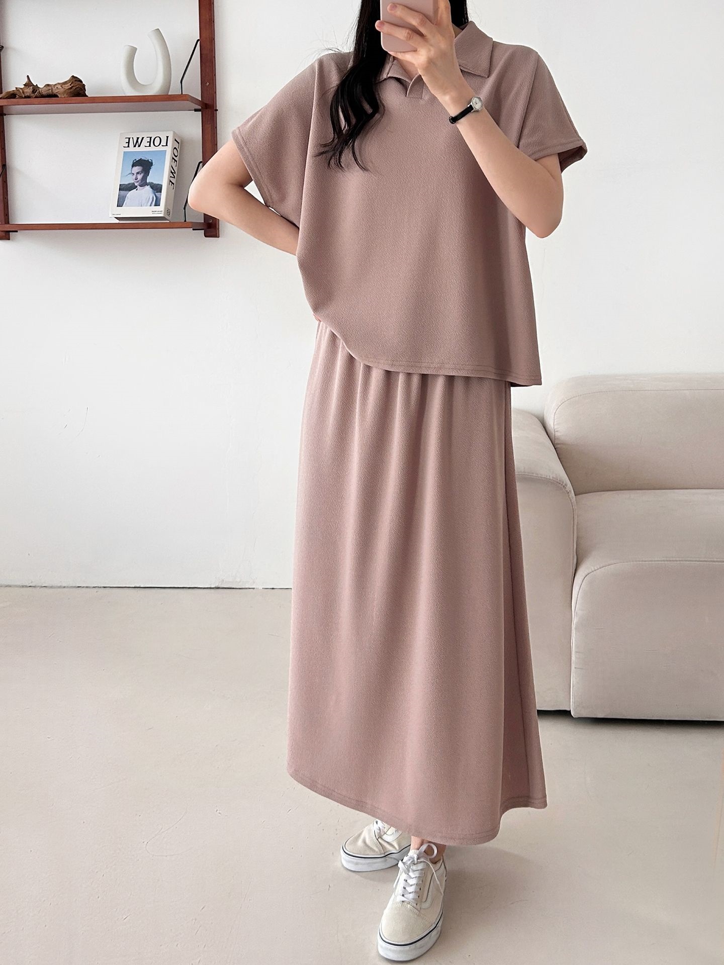 カラーウエストゴムロングルーズ半袖セットアップスカートTシャツ | 詳細画像26