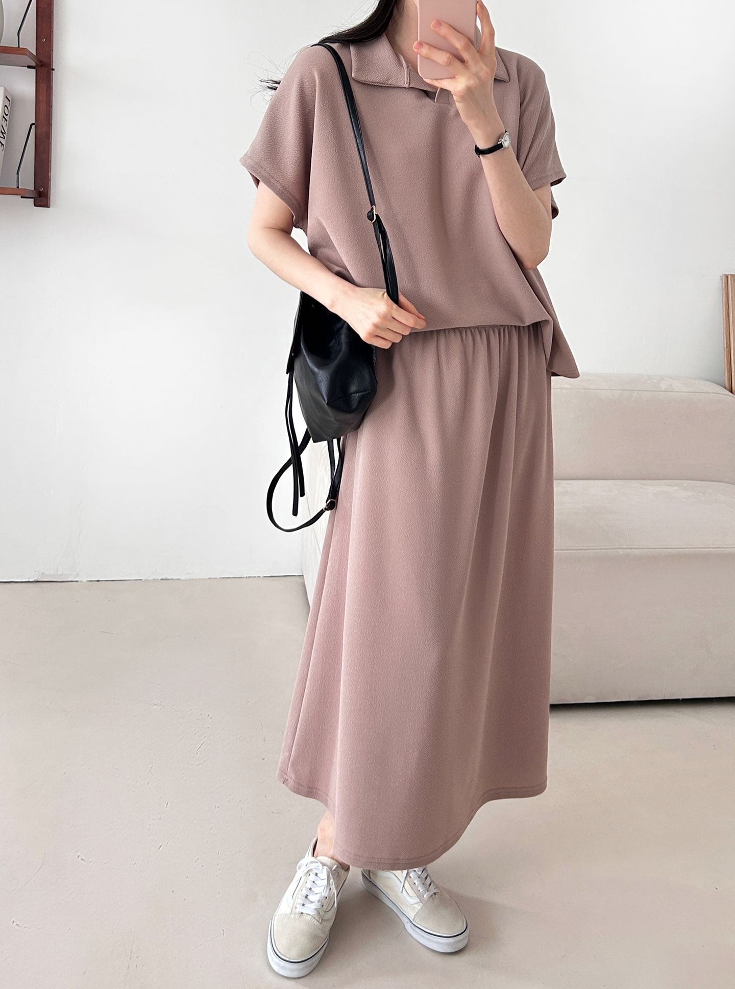 カラーウエストゴムロングルーズ半袖セットアップスカートTシャツ | 詳細画像27