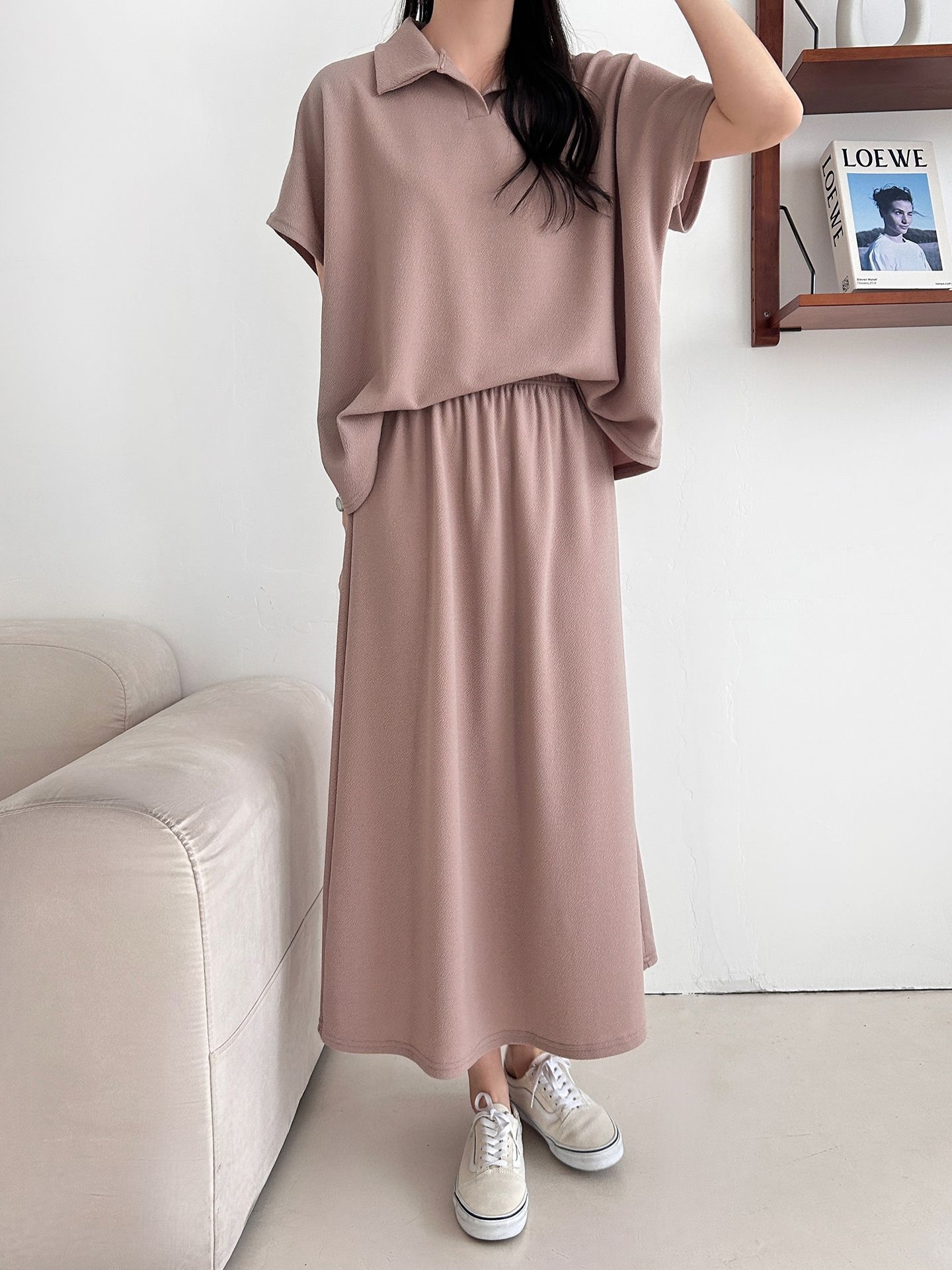 カラーウエストゴムロングルーズ半袖セットアップスカートTシャツ | 詳細画像30