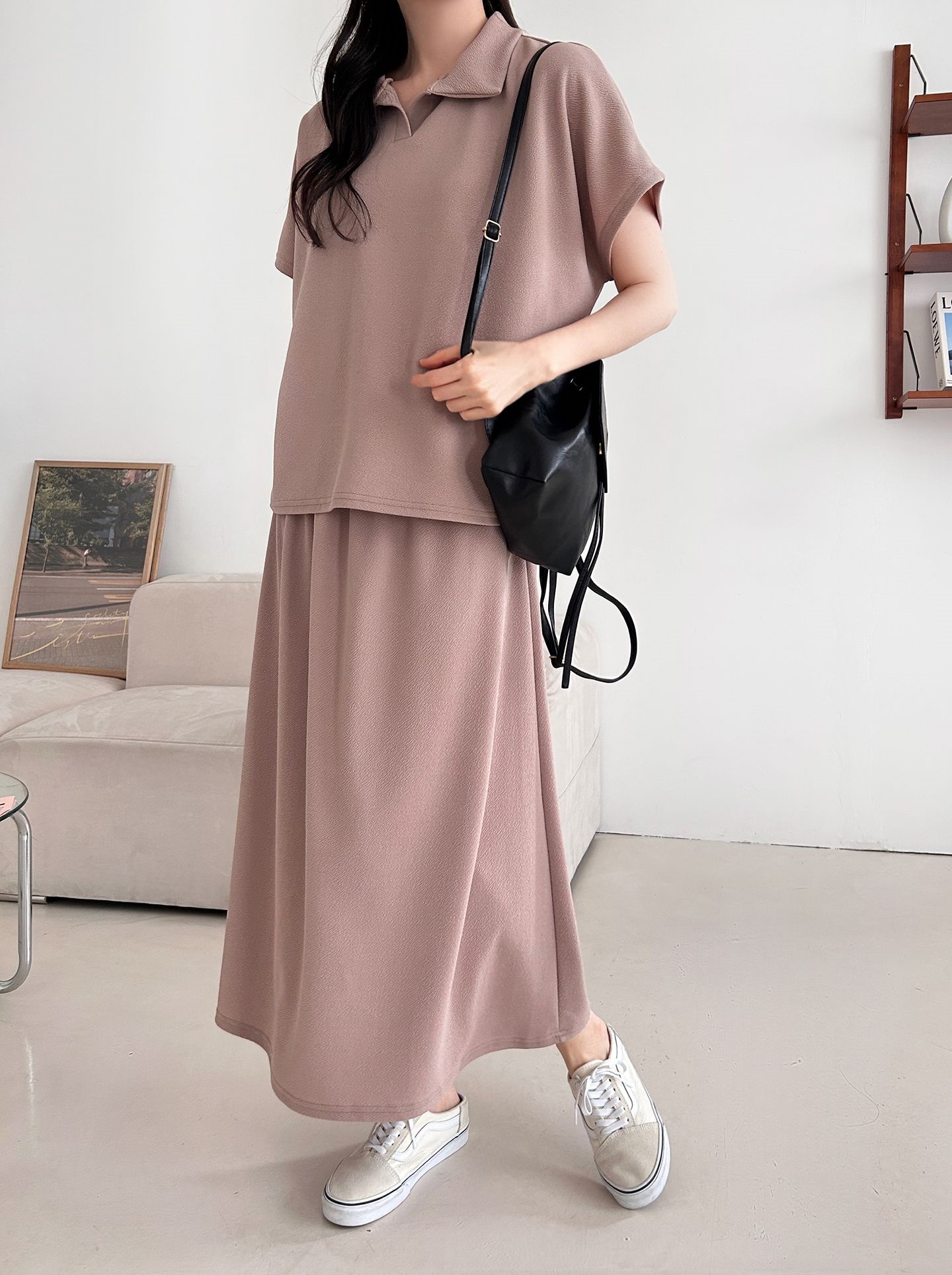 カラーウエストゴムロングルーズ半袖セットアップスカートTシャツ | 詳細画像31