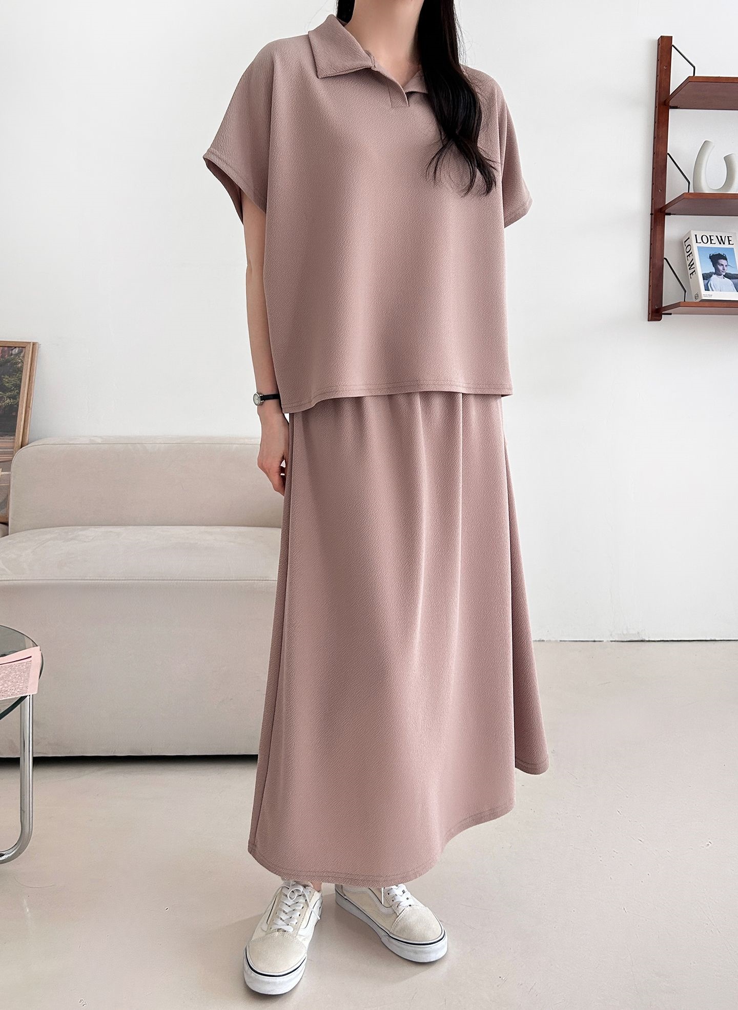 カラーウエストゴムロングルーズ半袖セットアップスカートTシャツ | 詳細画像34