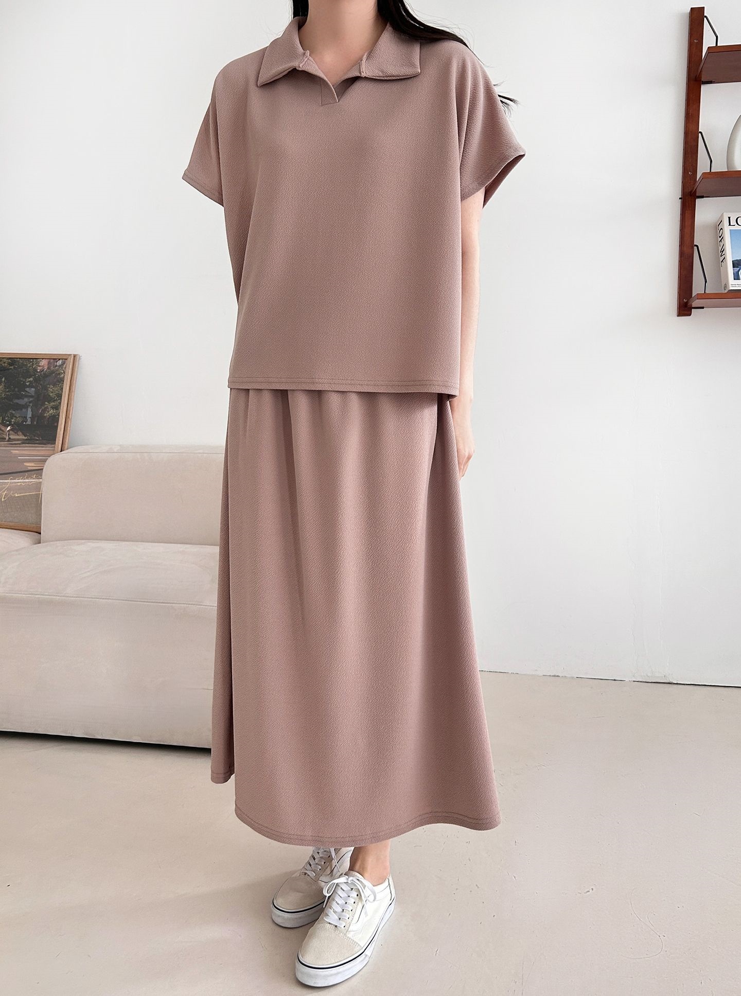 カラーウエストゴムロングルーズ半袖セットアップスカートTシャツ | 詳細画像28