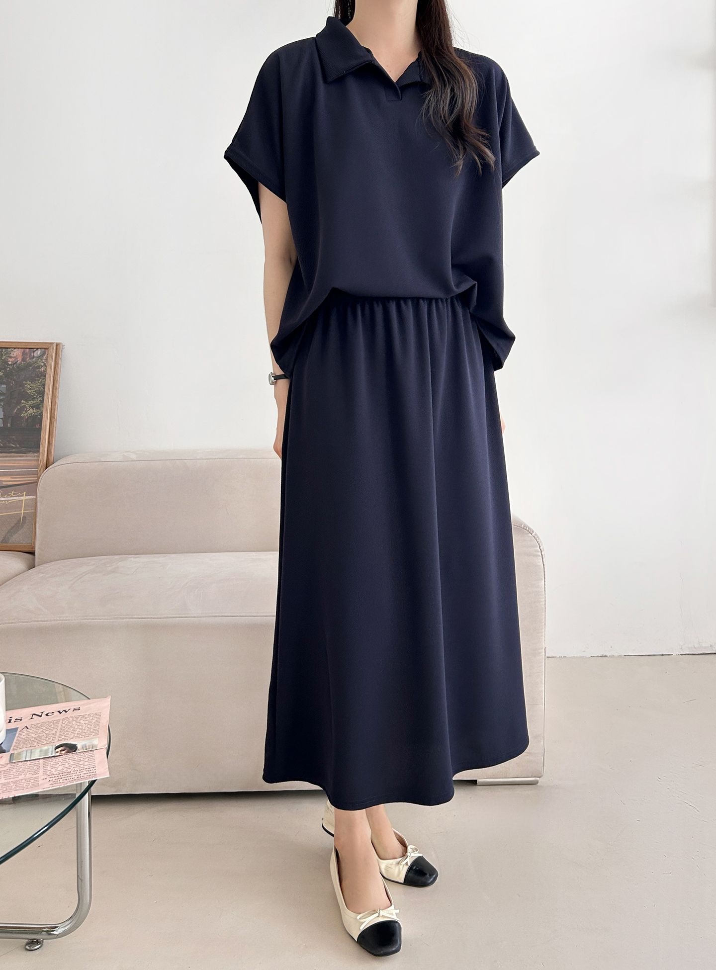 カラーウエストゴムロングルーズ半袖セットアップスカートTシャツ | 詳細画像37