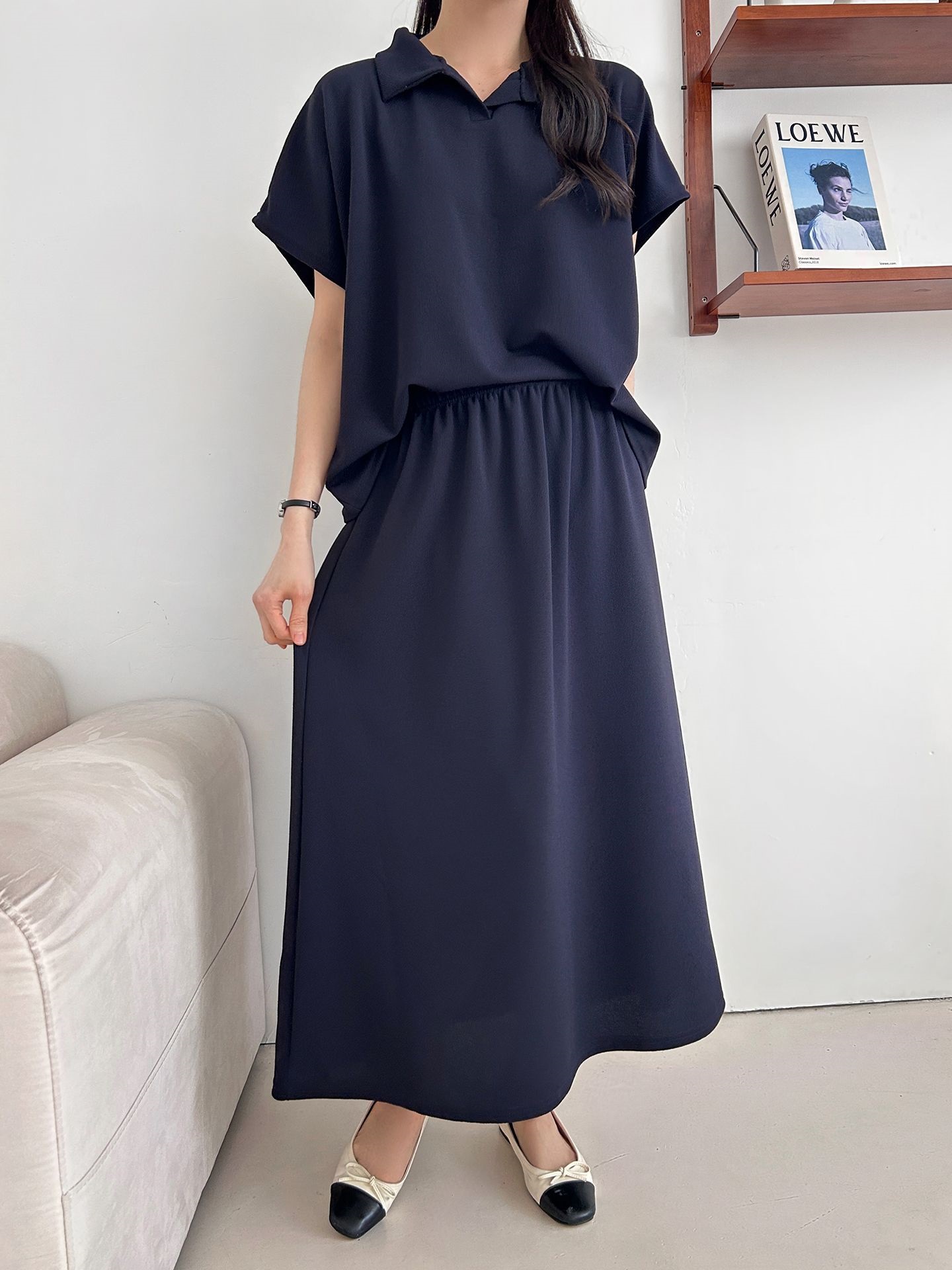 カラーウエストゴムロングルーズ半袖セットアップスカートTシャツ | 詳細画像38