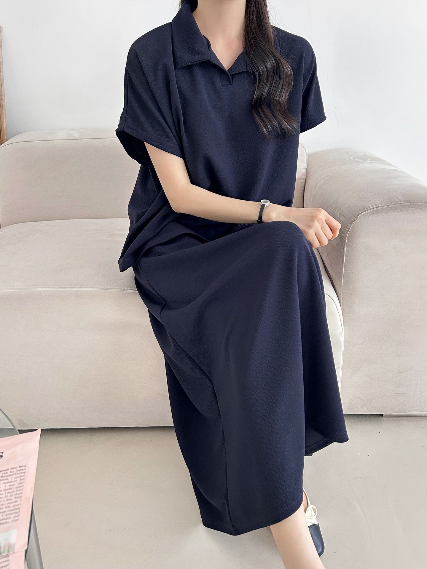 カラーウエストゴムロングルーズ半袖セットアップスカートTシャツ | 詳細画像44