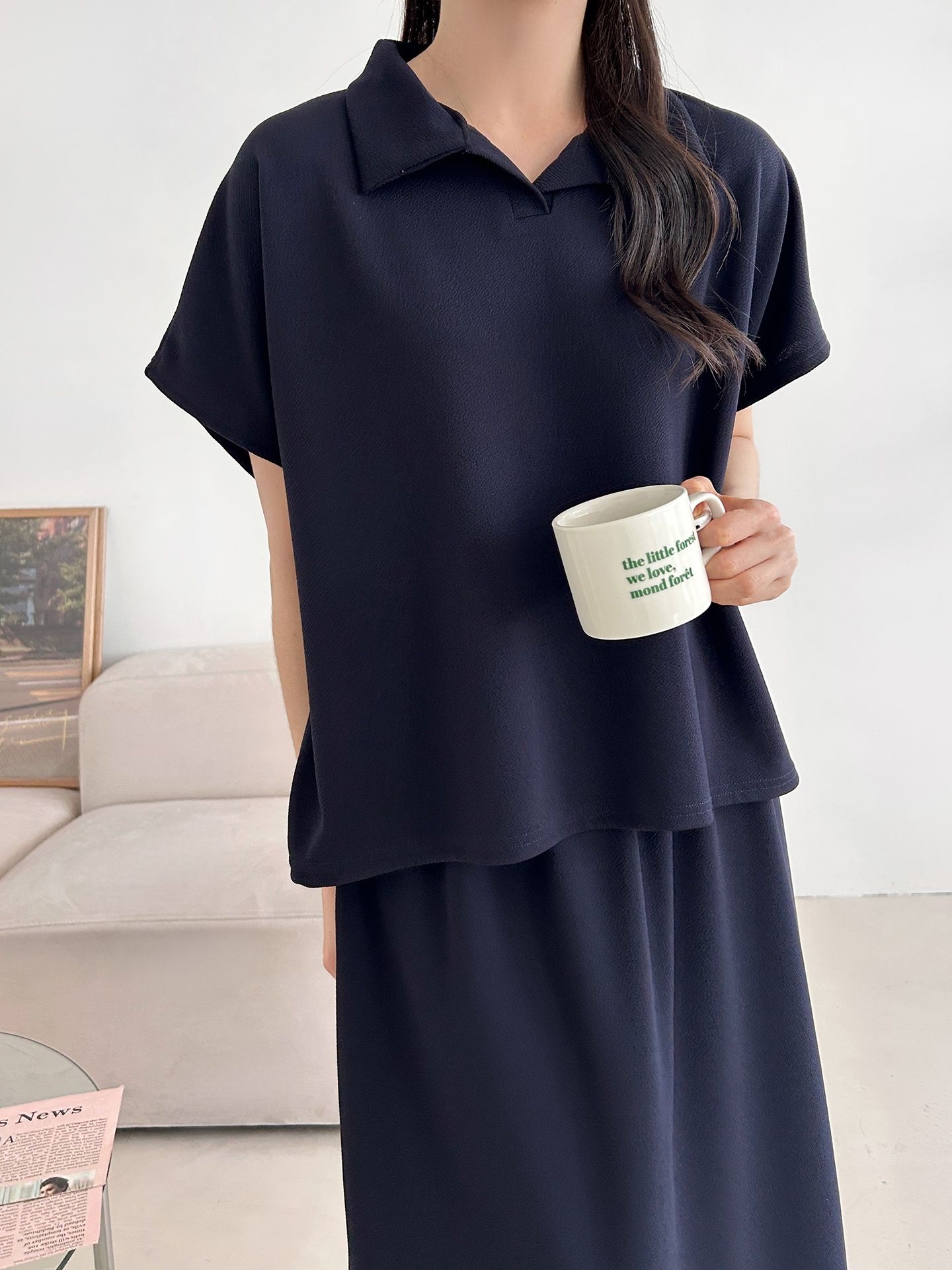 カラーウエストゴムロングルーズ半袖セットアップスカートTシャツ | 詳細画像42