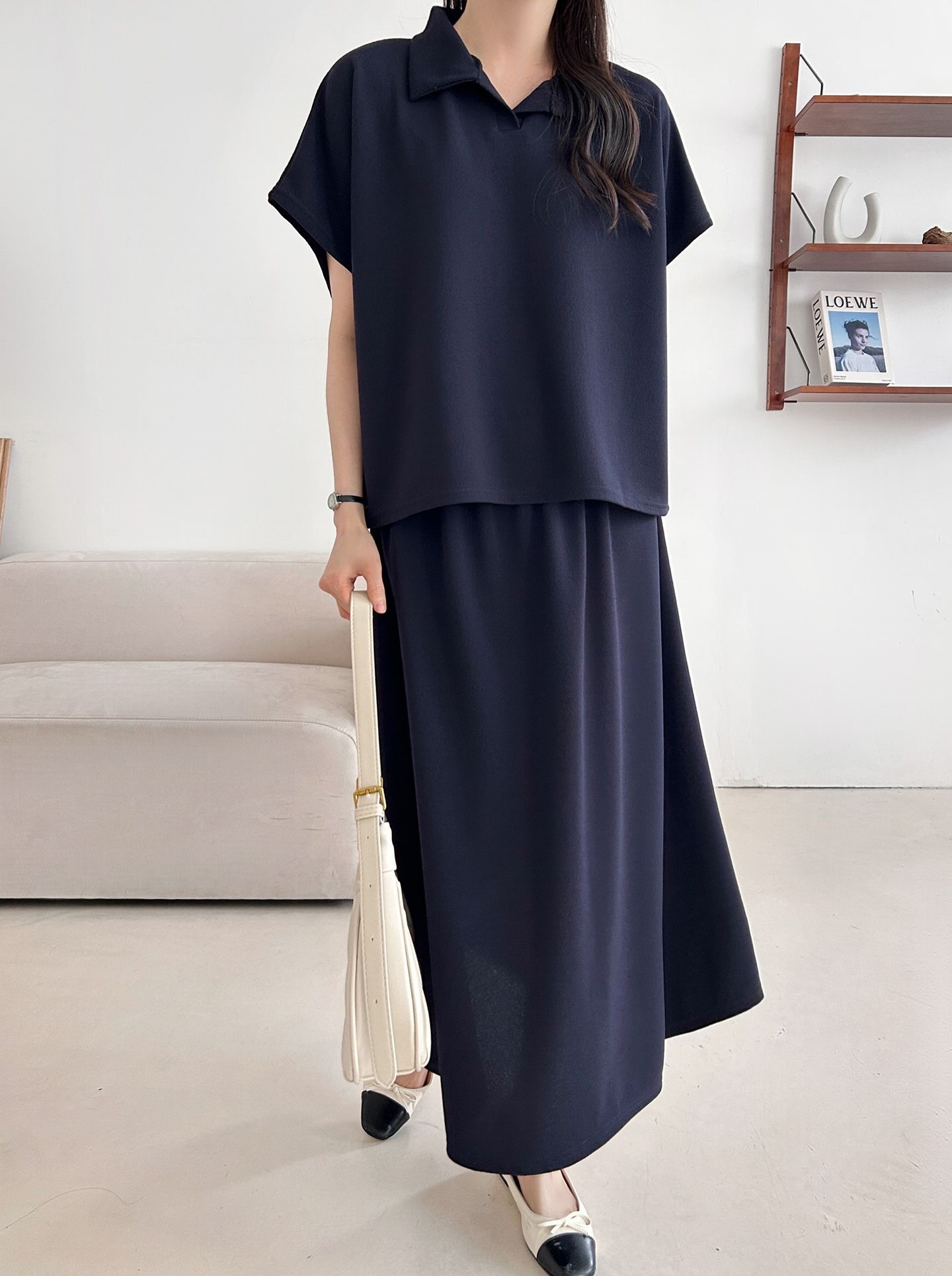 カラーウエストゴムロングルーズ半袖セットアップスカートTシャツ | 詳細画像41