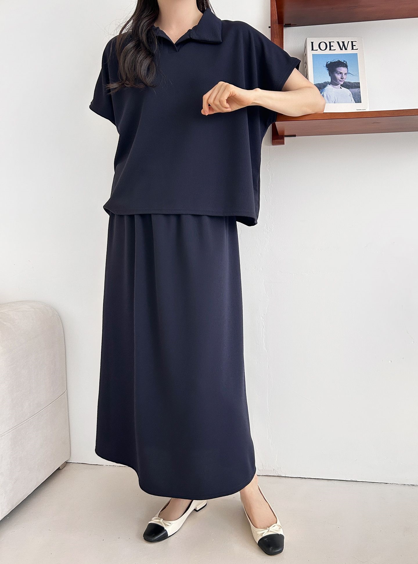 カラーウエストゴムロングルーズ半袖セットアップスカートTシャツ | 詳細画像43