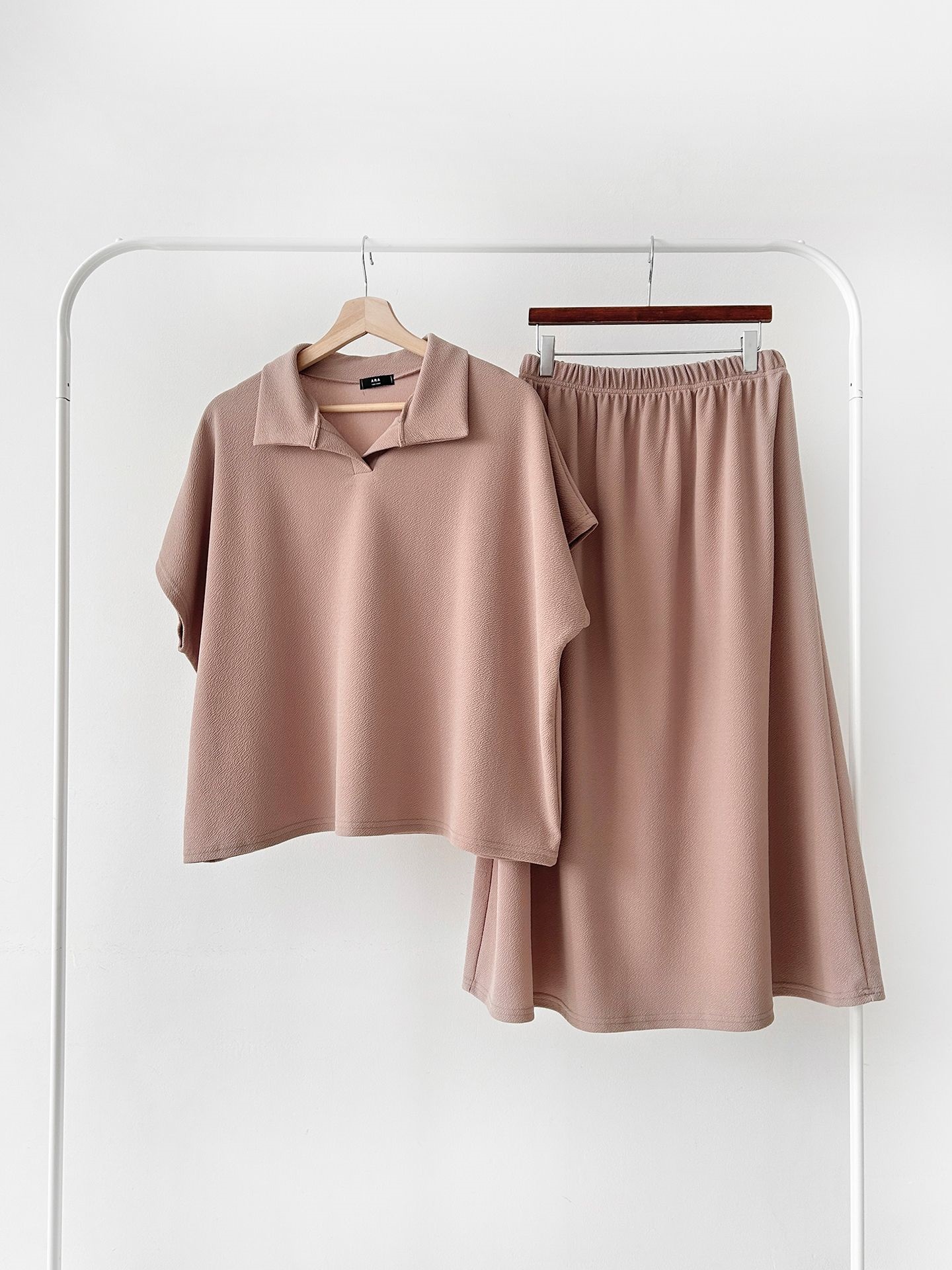 カラーウエストゴムロングルーズ半袖セットアップスカートTシャツ | 詳細画像46