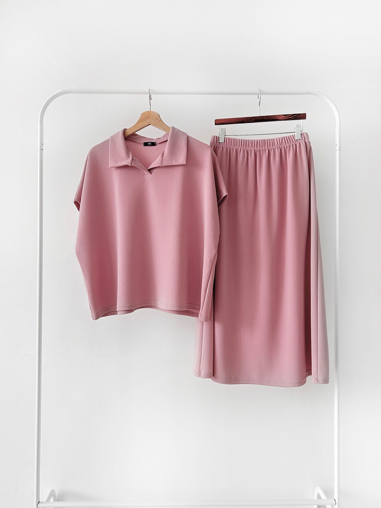 カラーウエストゴムロングルーズ半袖セットアップスカートTシャツ | 詳細画像48