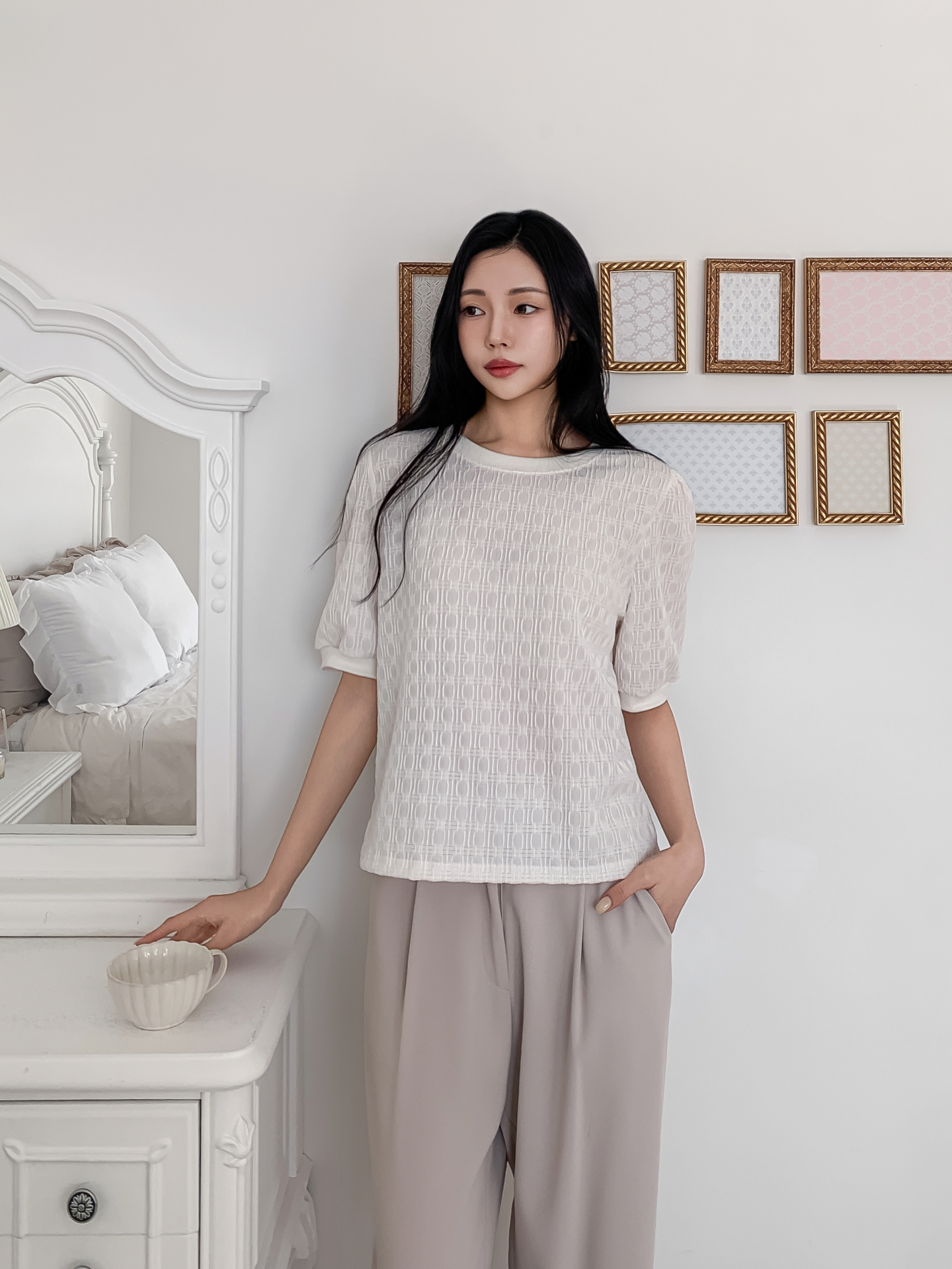 ラウンドネックベーシック半袖ブラウス | 詳細画像12