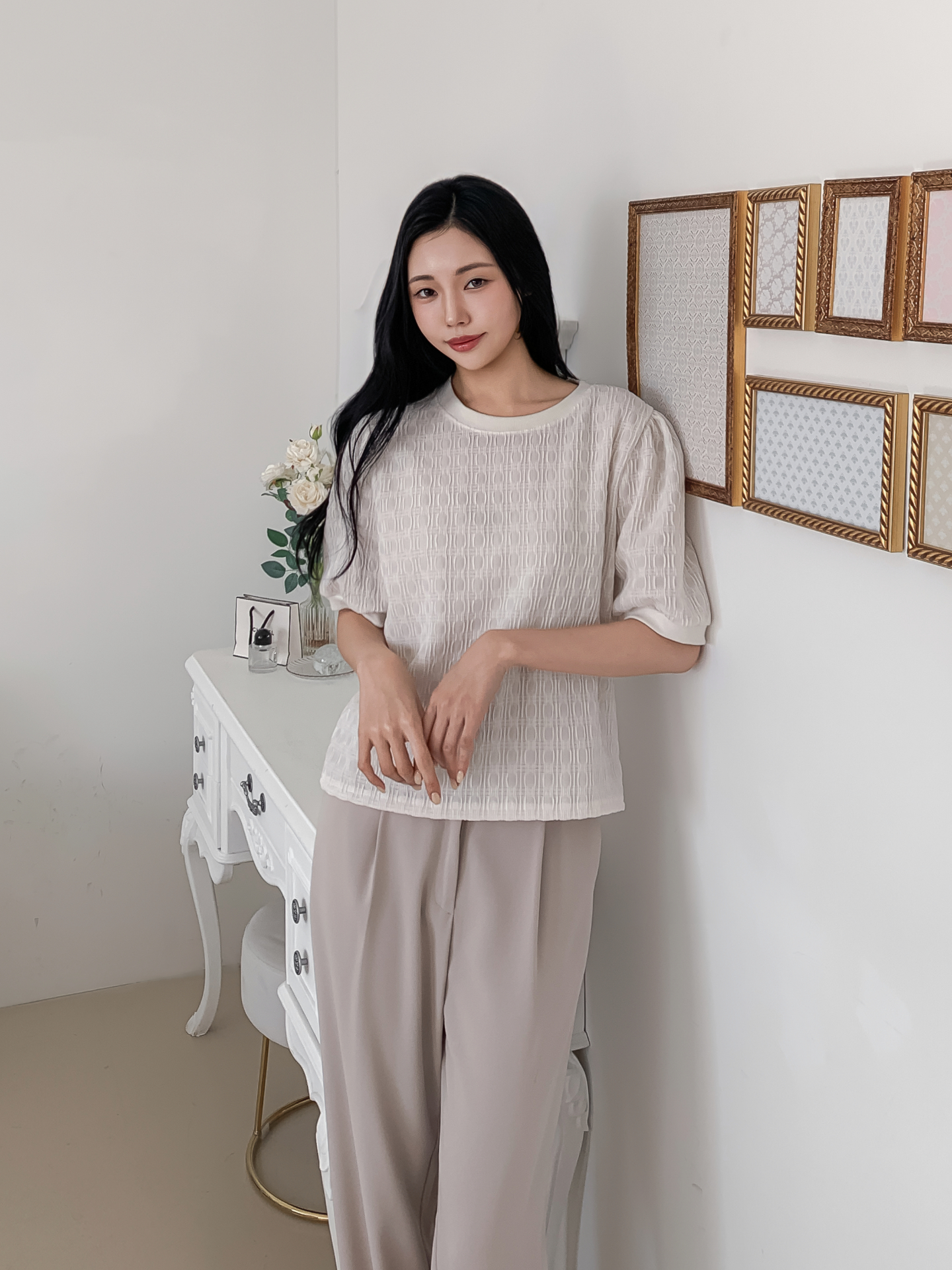 ラウンドネックベーシック半袖ブラウス | 詳細画像14