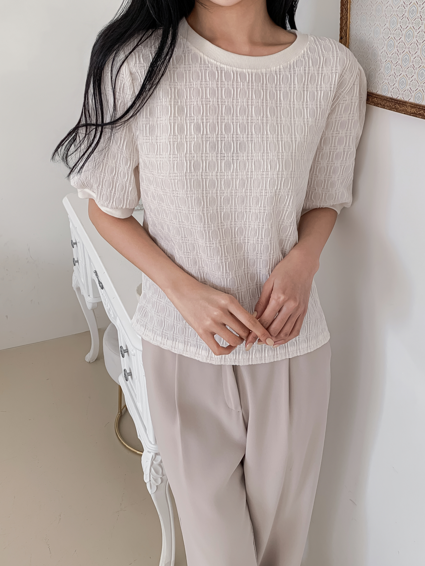 ラウンドネックベーシック半袖ブラウス | 詳細画像15