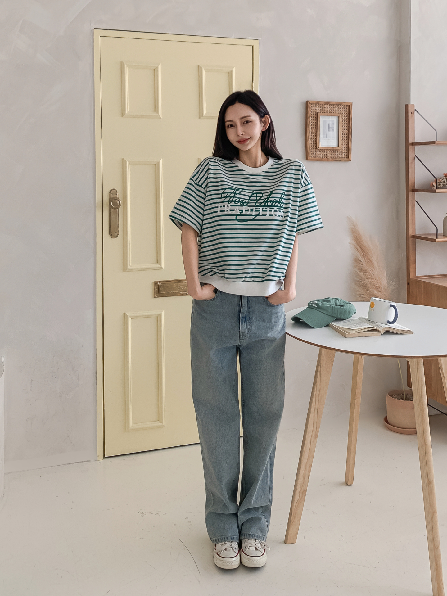 ラウンドネックベーシック半袖ロゴボーダー配色スウェット | 詳細画像4