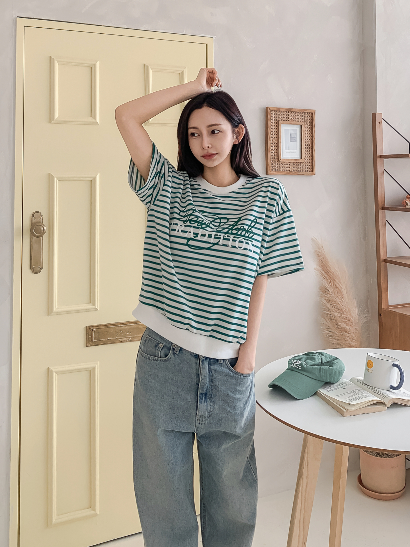 ラウンドネックベーシック半袖ロゴボーダー配色スウェット | 詳細画像5