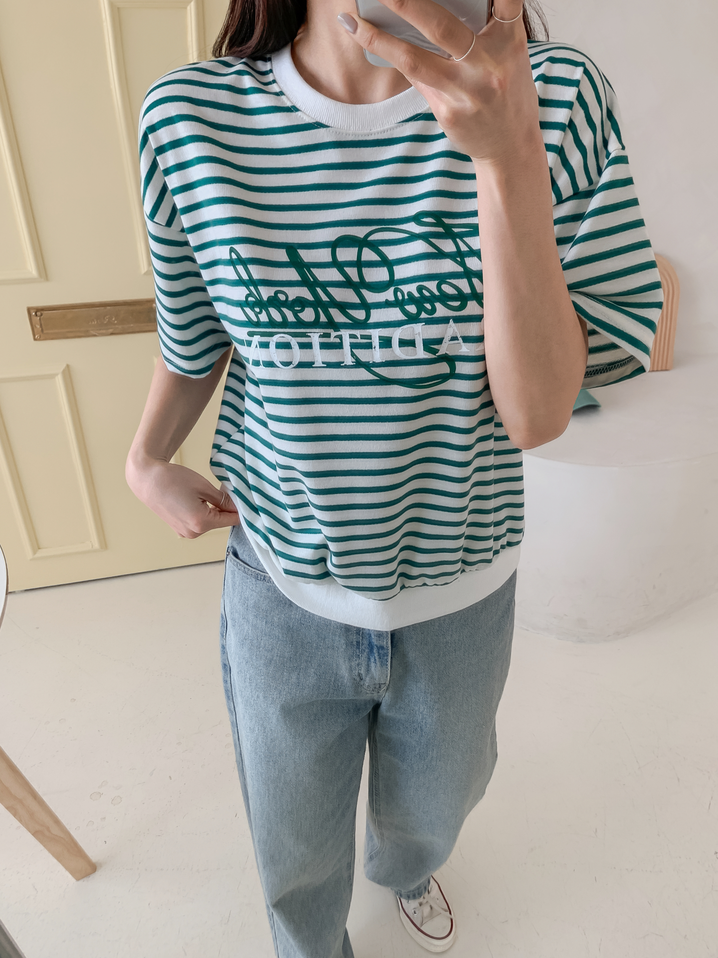 ラウンドネックベーシック半袖ロゴボーダー配色スウェット | 詳細画像18