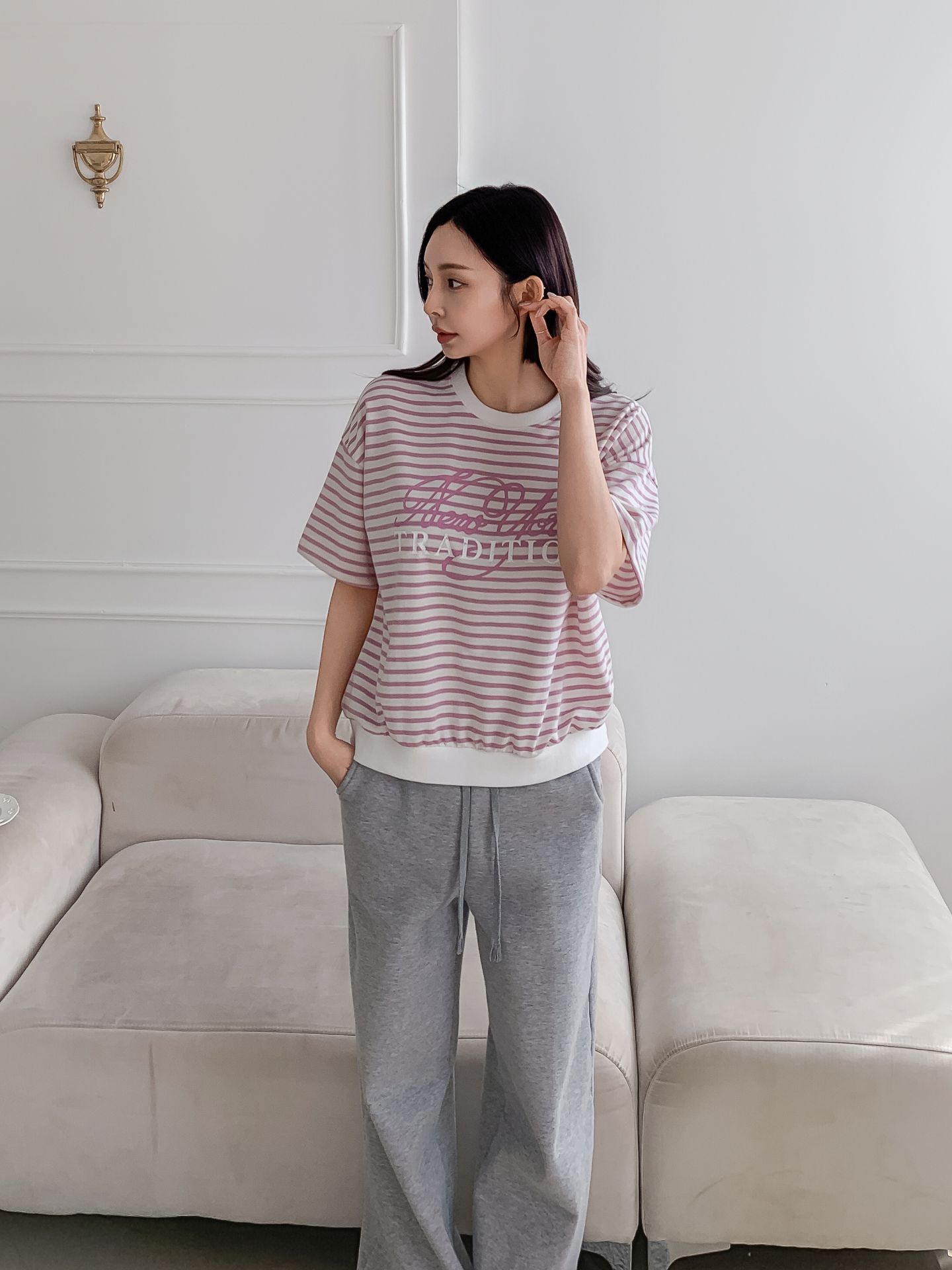 ラウンドネックベーシック半袖ロゴボーダー配色スウェット | 詳細画像26