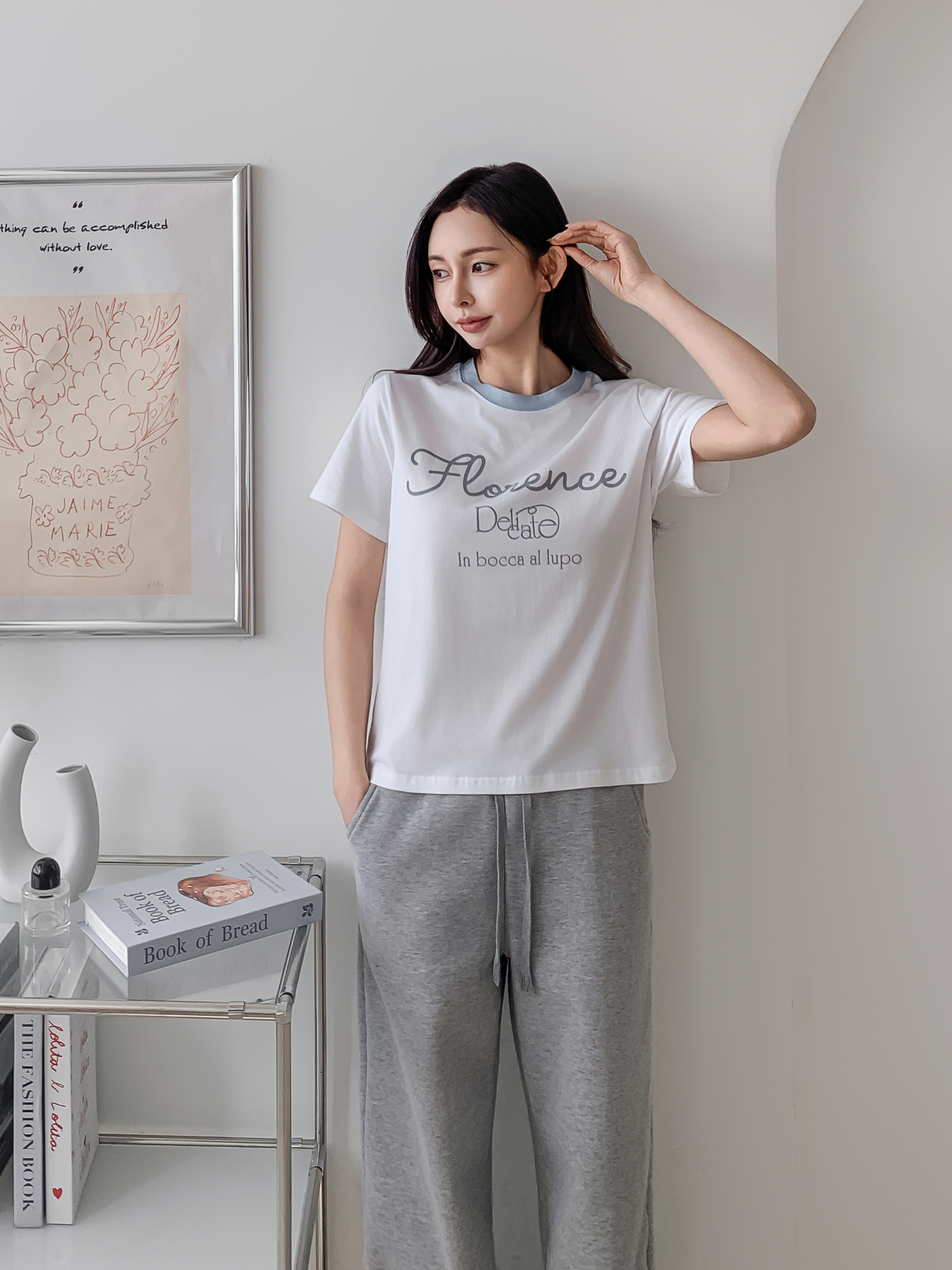 ラウンドネックベーシックスリム半袖ロゴ配色Tシャツ | 詳細画像4