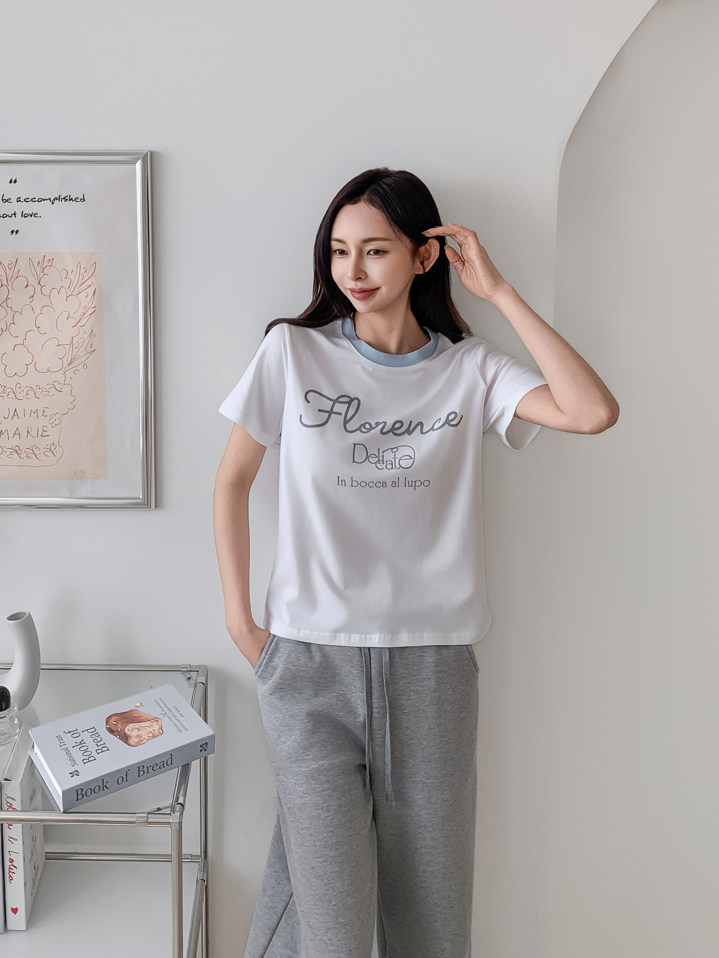 ラウンドネックベーシックスリム半袖ロゴ配色Tシャツ | 詳細画像9