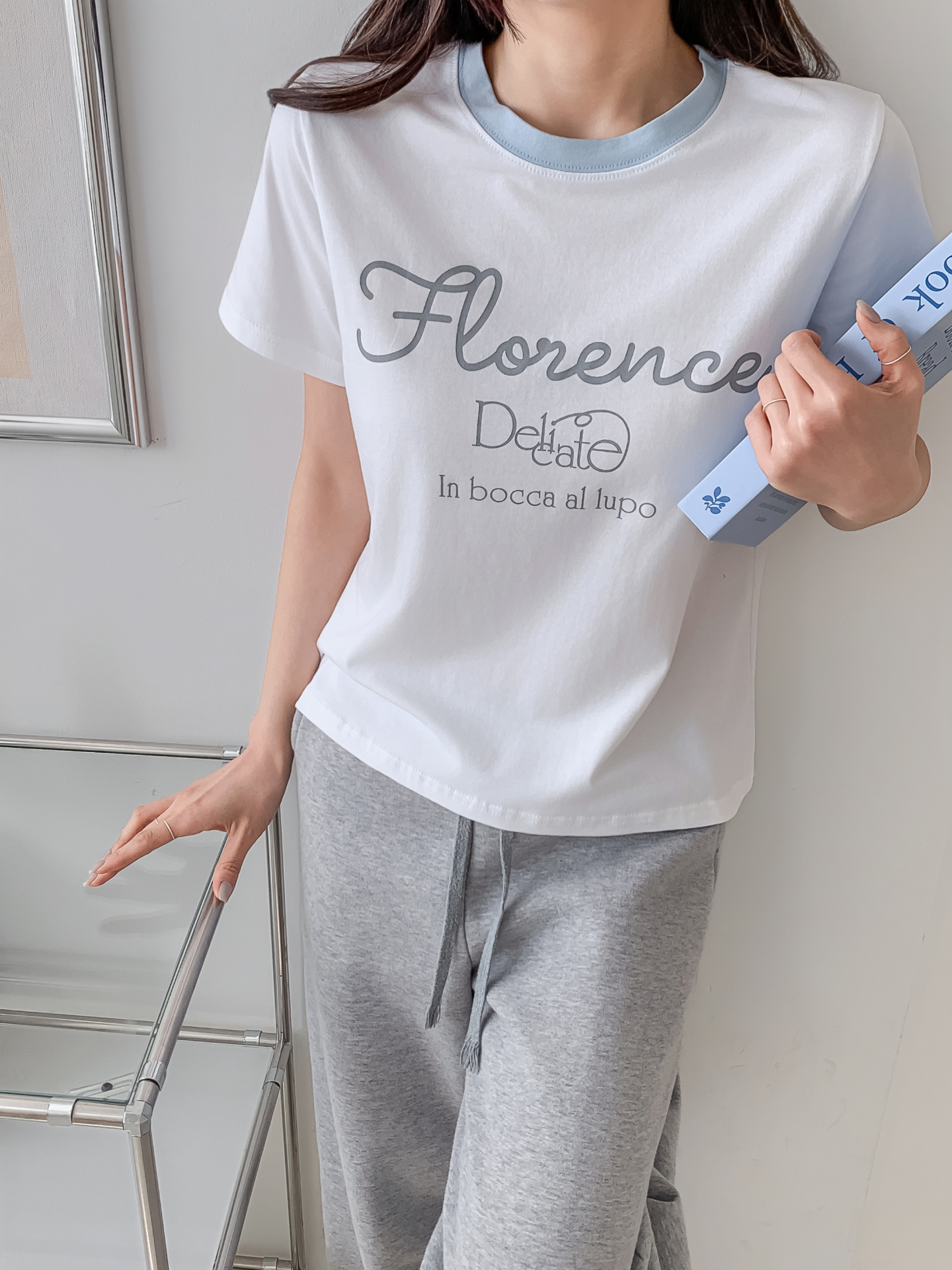 ラウンドネックベーシックスリム半袖ロゴ配色Tシャツ | 詳細画像11