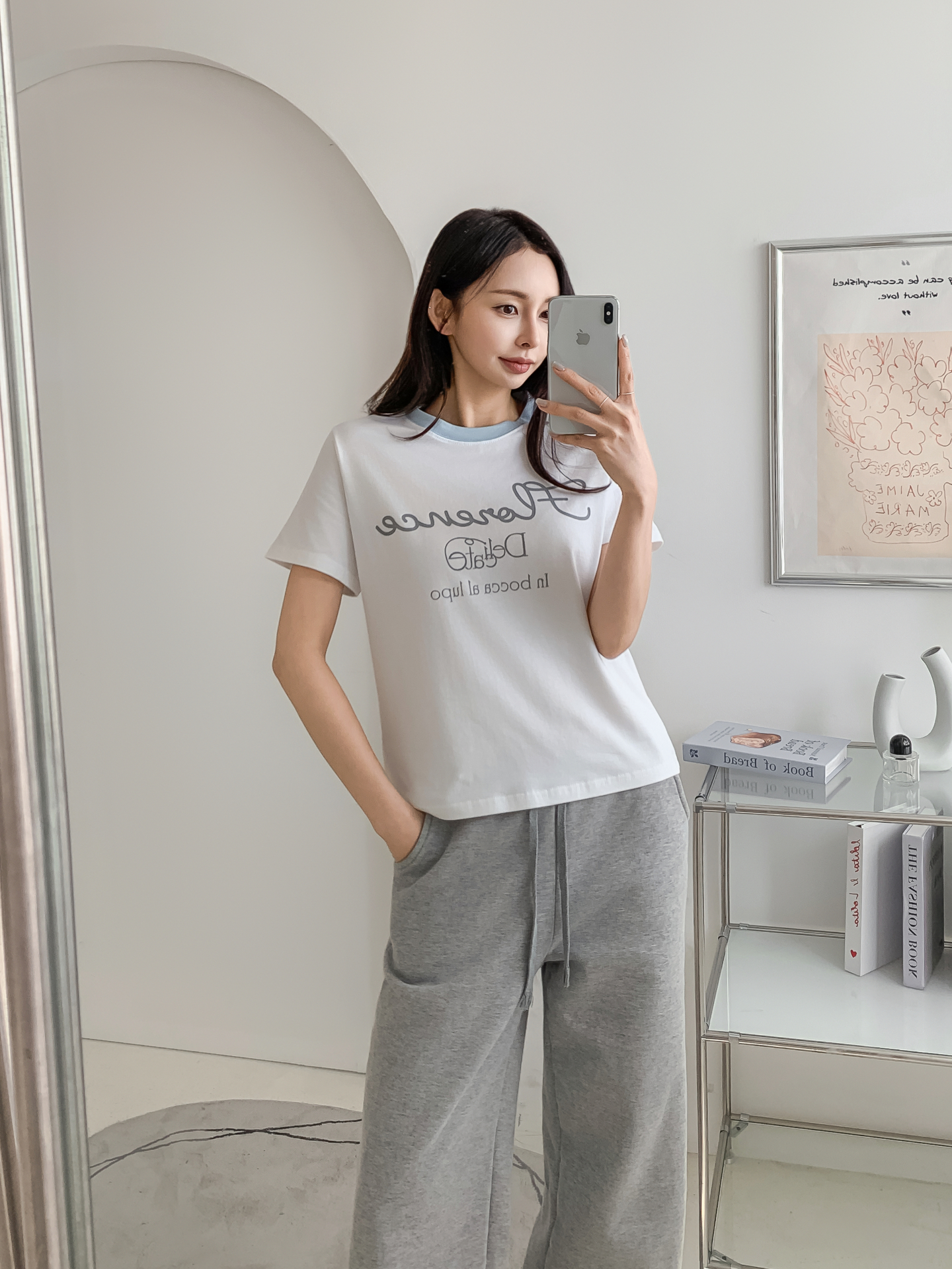 ラウンドネックベーシックスリム半袖ロゴ配色Tシャツ | 詳細画像15