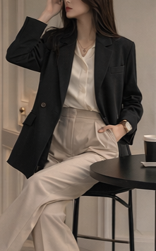 カラーポケットボクシールーズ長袖ダブルボタンジャケット | 詳細画像2