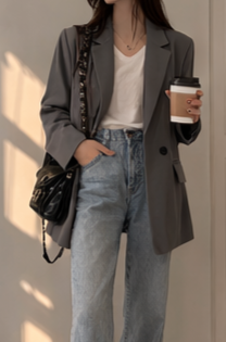 カラーポケットボクシールーズ長袖ダブルボタンジャケット | 詳細画像8