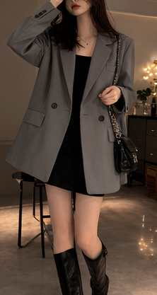 カラーポケットボクシールーズ長袖ダブルボタンジャケット | 詳細画像10