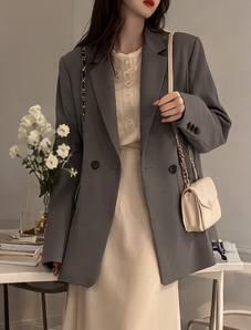 カラーポケットボクシールーズ長袖ダブルボタンジャケット | 詳細画像11