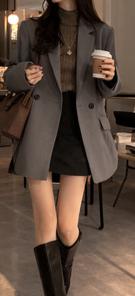 カラーポケットボクシールーズ長袖ダブルボタンジャケット | 詳細画像13