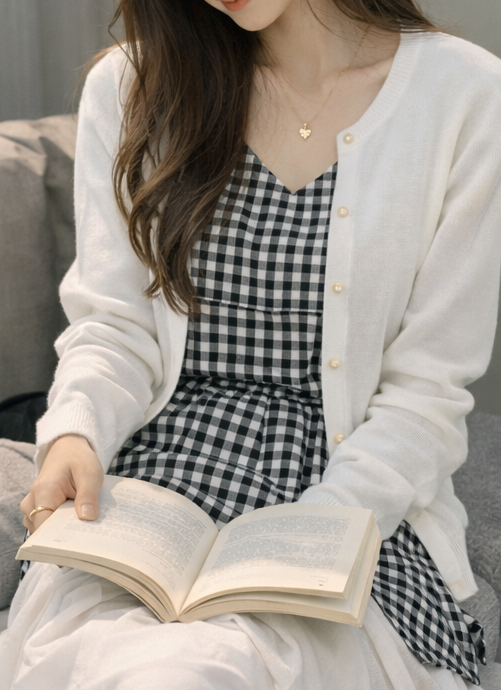 ニットボタンラウンドネックベーシック長袖カーディガン | 詳細画像2