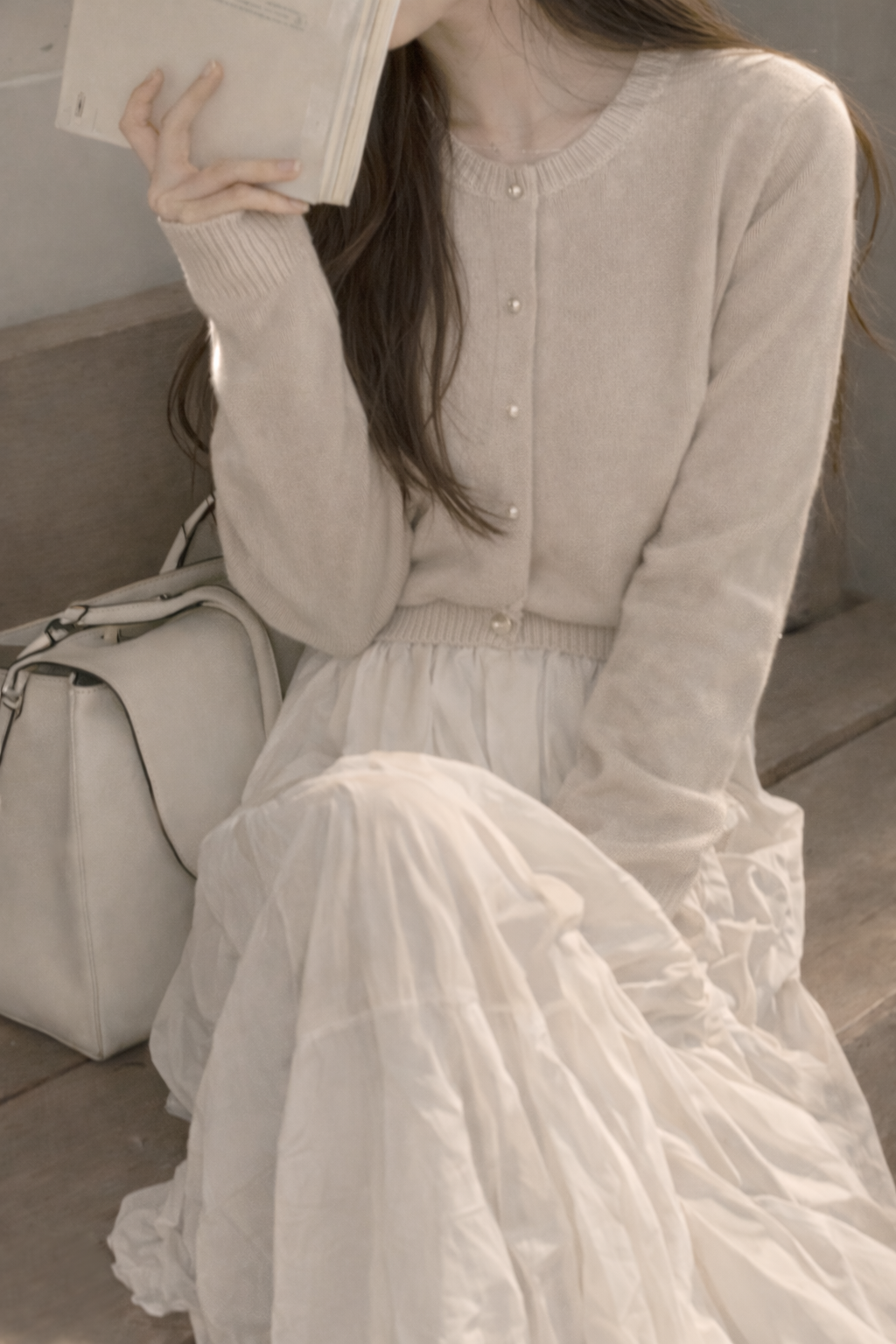 ニットボタンラウンドネックベーシック長袖カーディガン | 詳細画像6