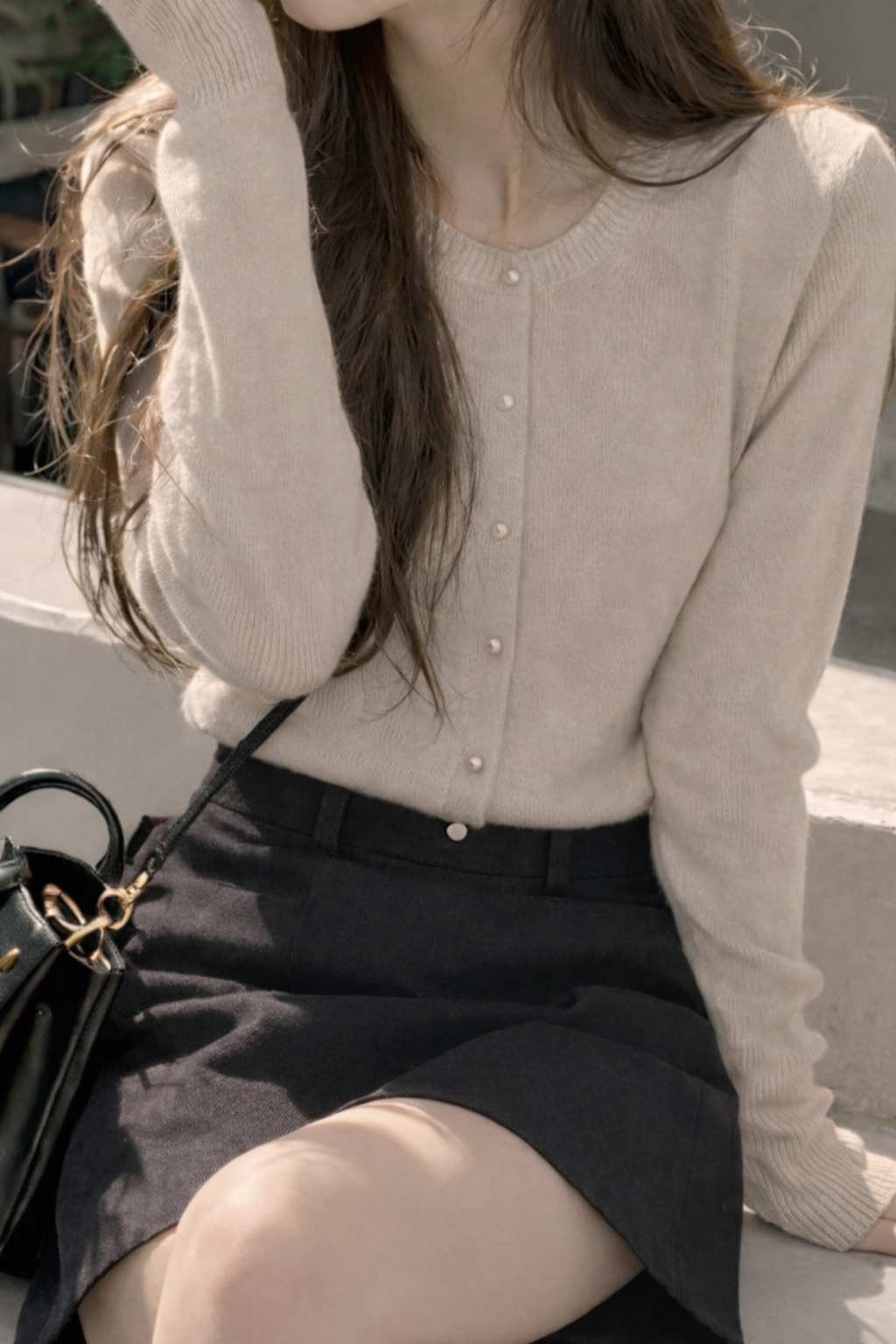 ニットボタンラウンドネックベーシック長袖カーディガン | 詳細画像15