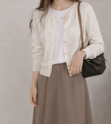 ニットボタンラウンドネックベーシック長袖カーディガン | 詳細画像7