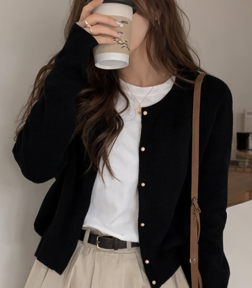 ニットボタンラウンドネックベーシック長袖カーディガン | 詳細画像9