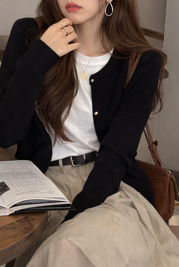 ニットボタンラウンドネックベーシック長袖カーディガン | 詳細画像11