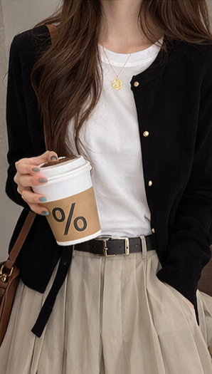 ニットボタンラウンドネックベーシック長袖カーディガン | 詳細画像12