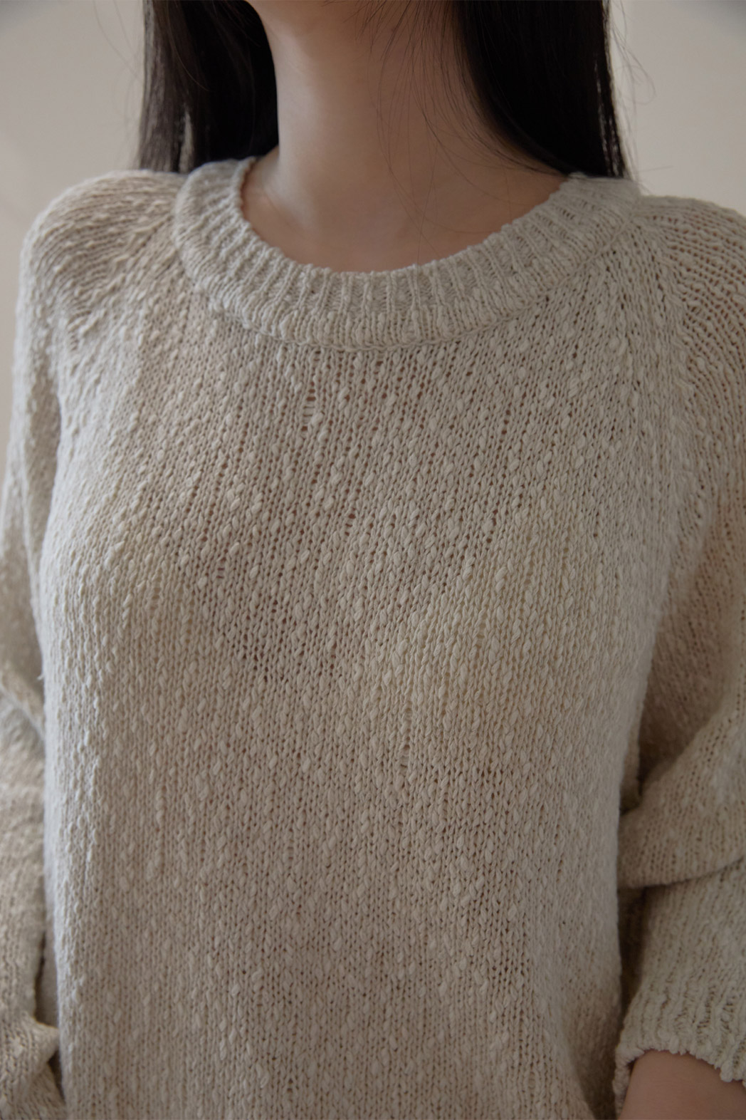 ベルベットリネン混アクリルラウンドネックルーズ無地ニット春夏秋 | 詳細画像14