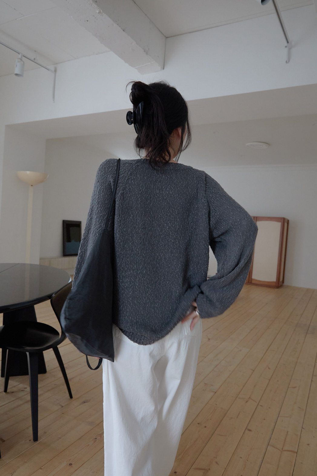 ベルベットリネン混アクリルラウンドネックルーズ無地ニット春夏秋 | 詳細画像18