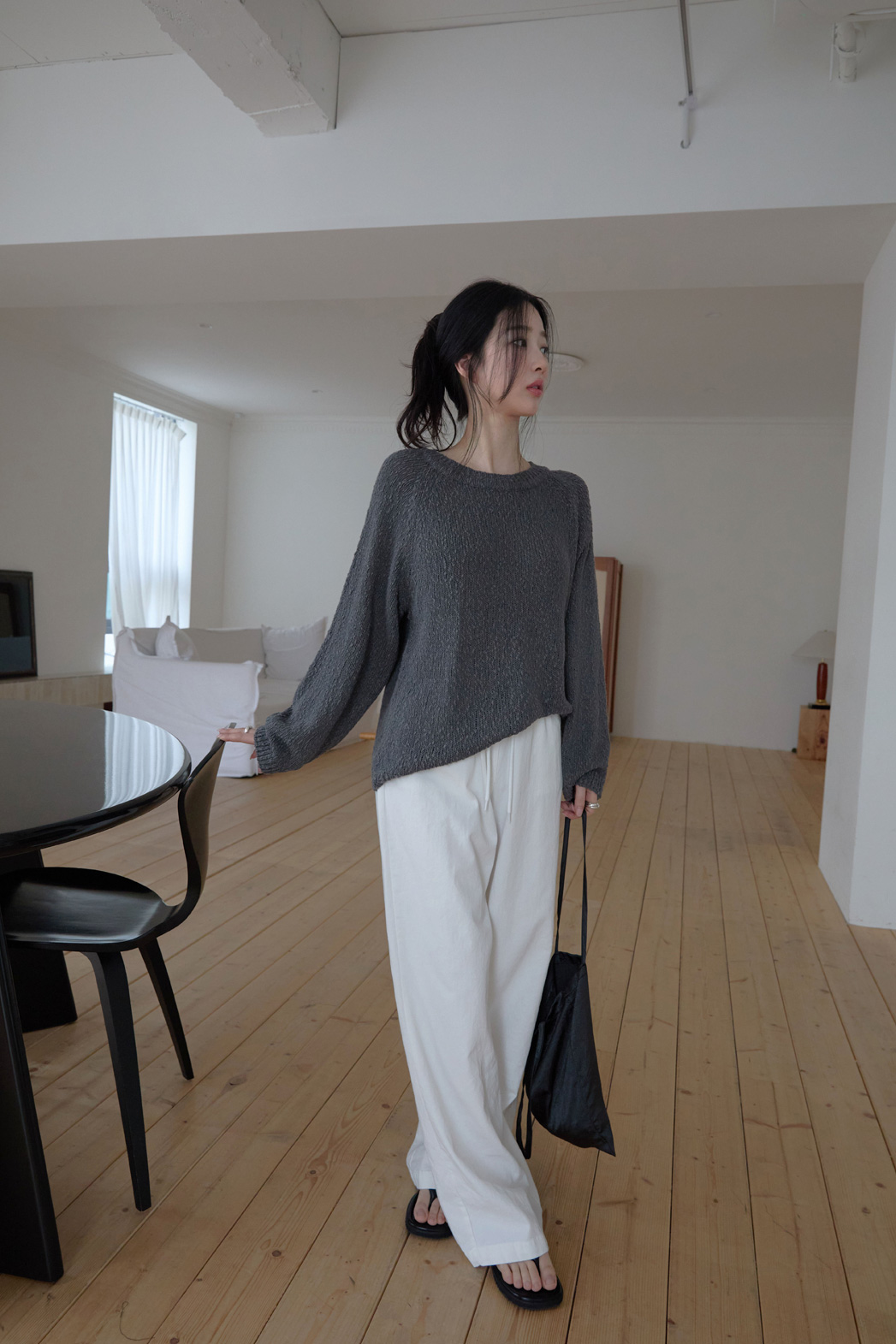 ベルベットリネン混アクリルラウンドネックルーズ無地ニット春夏秋 | 詳細画像22