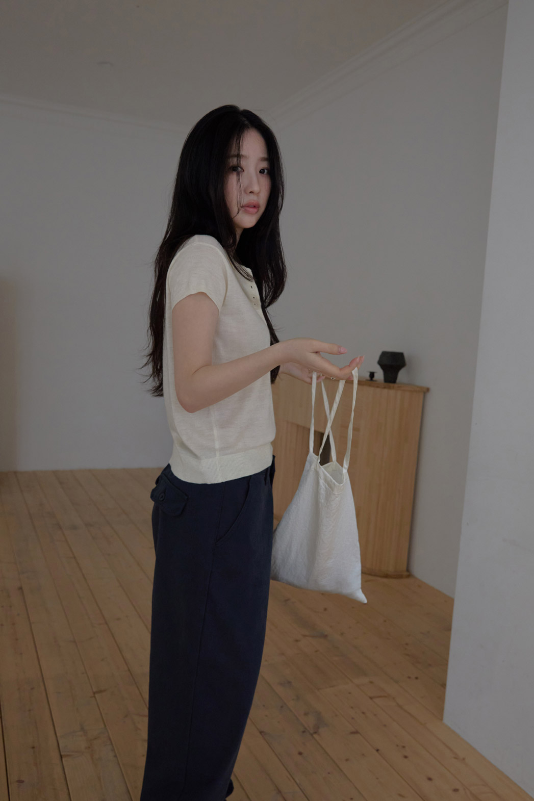 ベロアウール混コットンアクリルボタンカラークロップド無地ニット春夏秋 | 詳細画像5