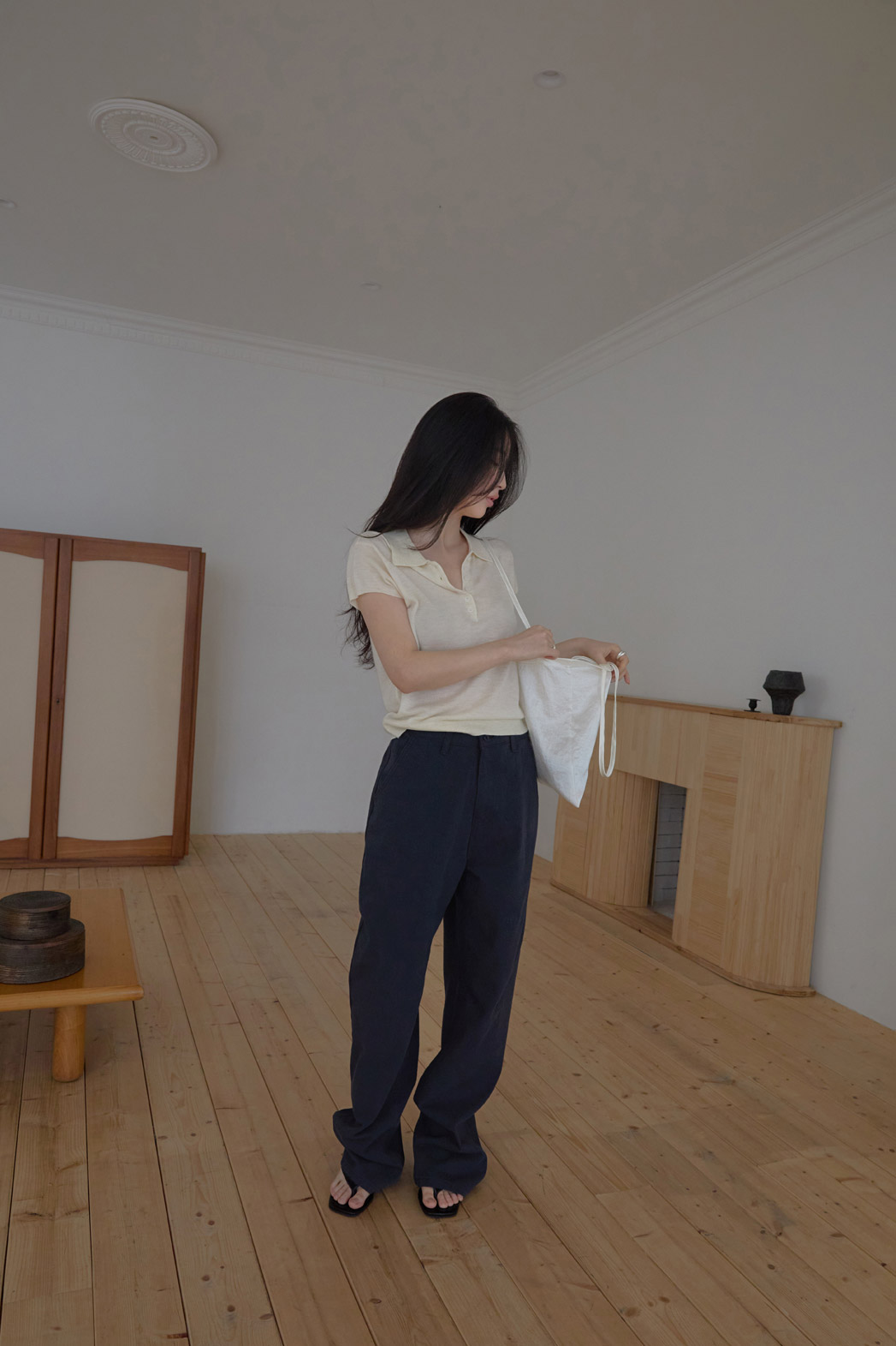 ベロアウール混コットンアクリルボタンカラークロップド無地ニット春夏秋 | 詳細画像6