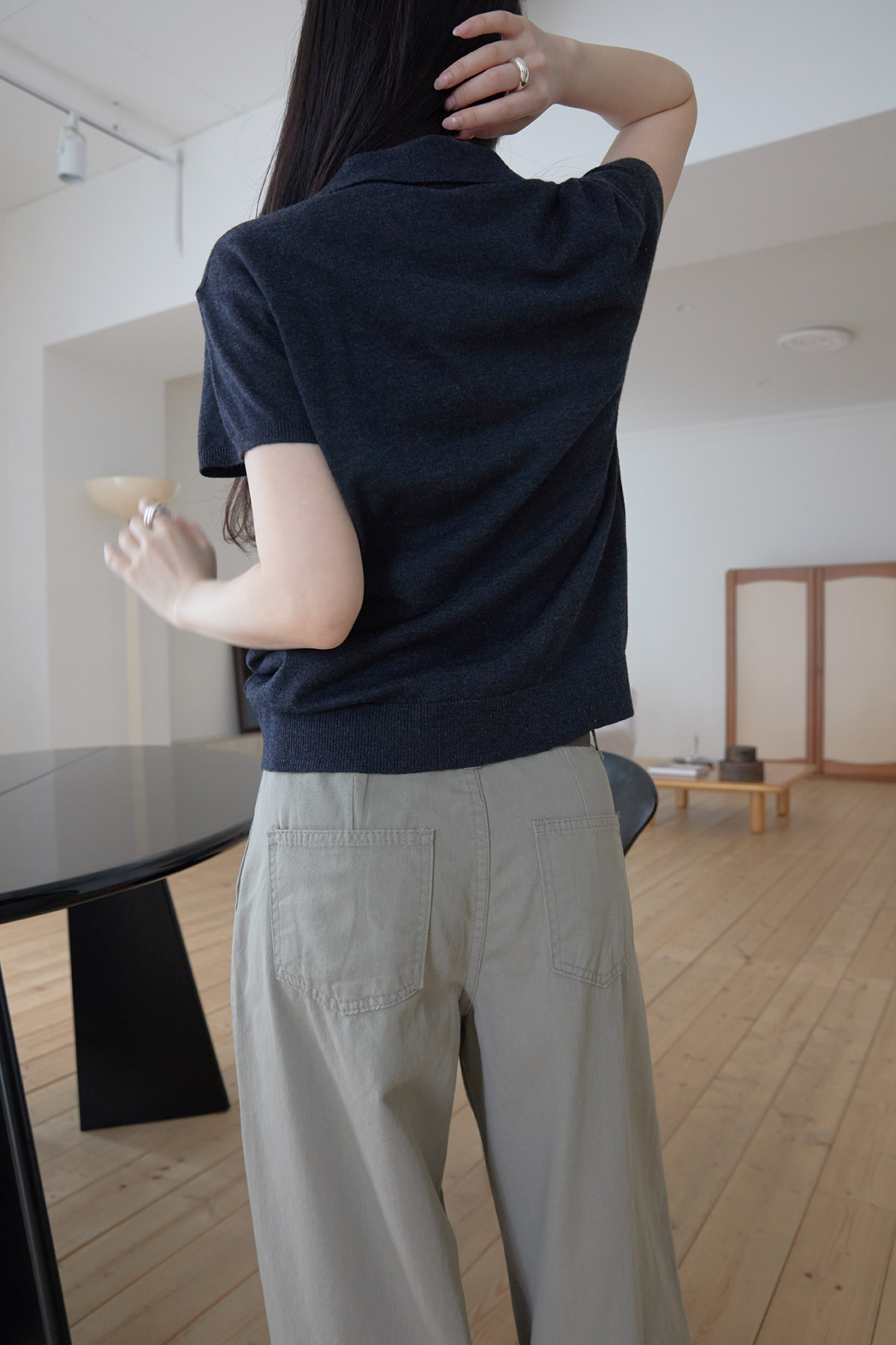 ベロアウール混コットンアクリルボタンカラークロップド無地ニット春夏秋 | 詳細画像13