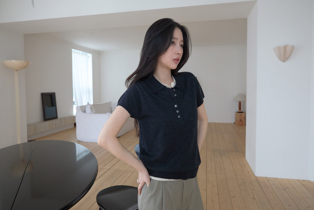 ベロアウール混コットンアクリルボタンカラークロップド無地ニット春夏秋 | 詳細画像14