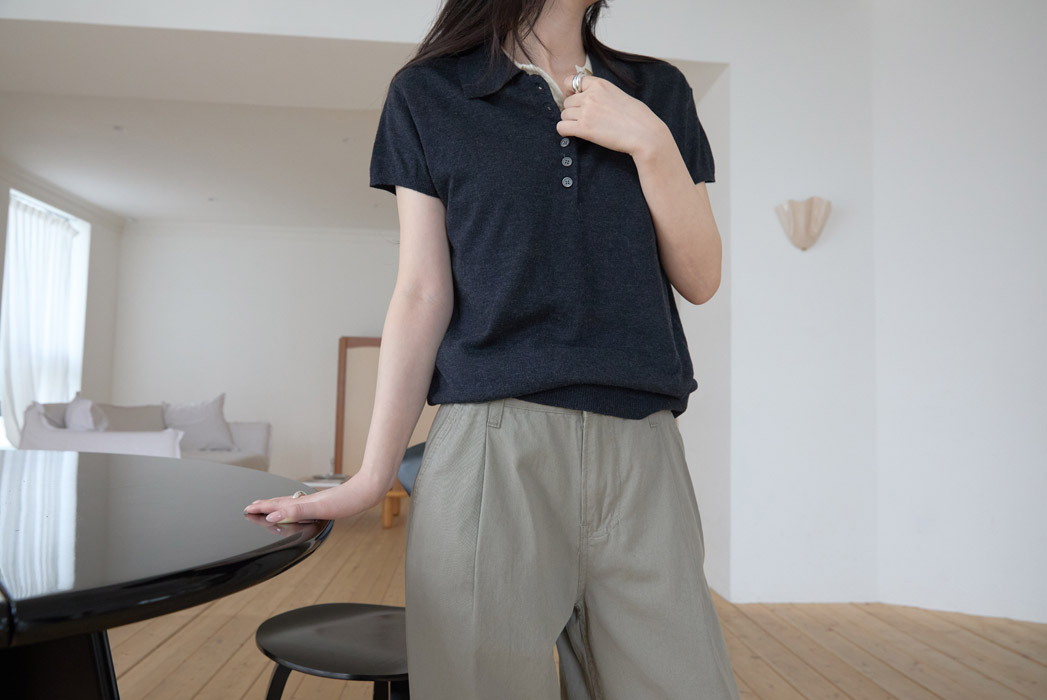 ベロアウール混コットンアクリルボタンカラークロップド無地ニット春夏秋 | 詳細画像17