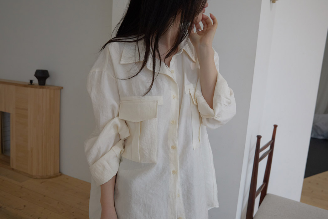 ベルベットベロアナイロンボタンカラーポケットルーズ無地ブラウス春秋 | 詳細画像14