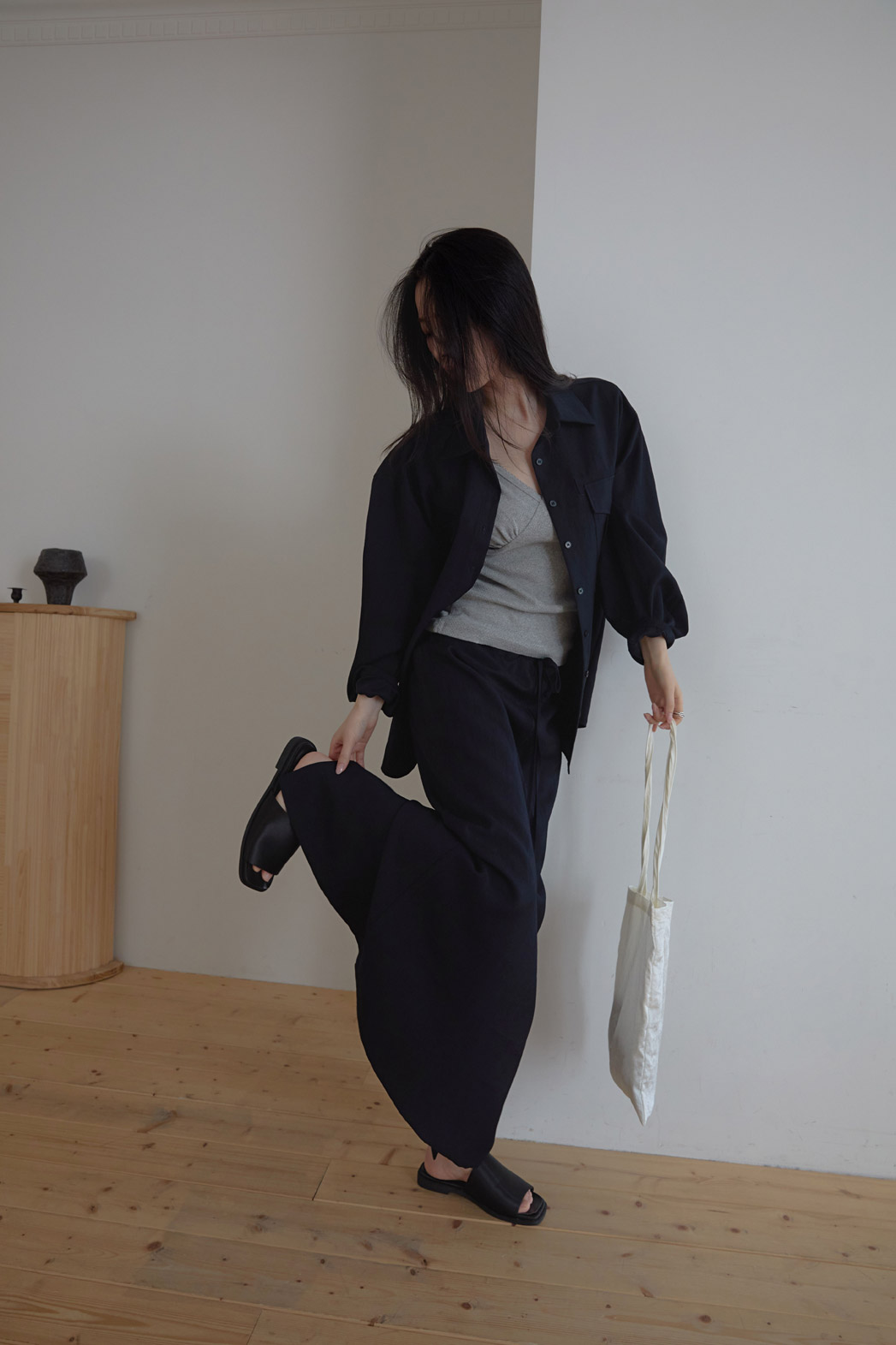 ベルベットベロアナイロンボタンカラーポケットルーズ無地ブラウス春秋 | 詳細画像18