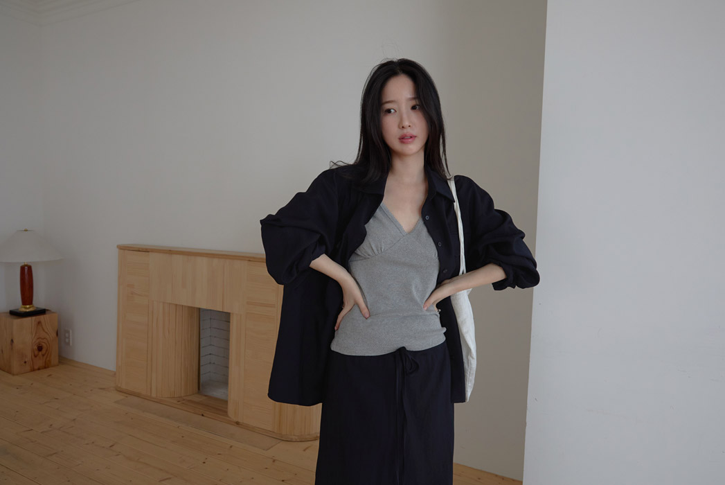 ベルベットベロアナイロンボタンカラーポケットルーズ無地ブラウス春秋 | 詳細画像19