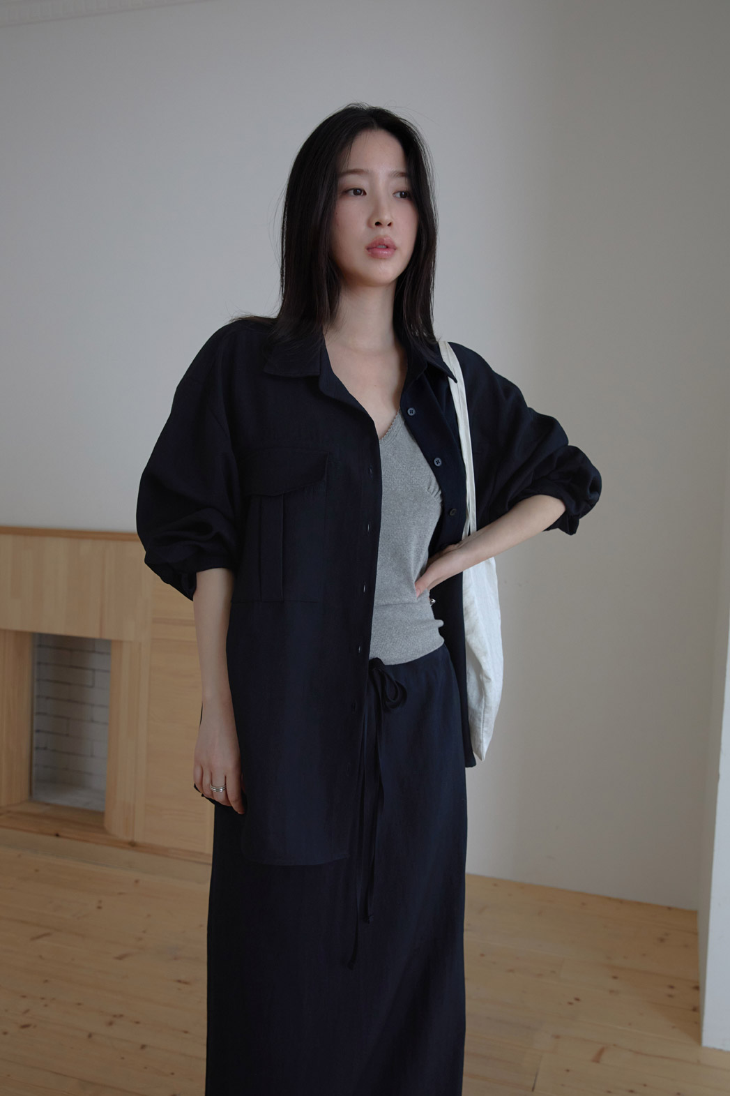 ベルベットベロアナイロンボタンカラーポケットルーズ無地ブラウス春秋 | 詳細画像21